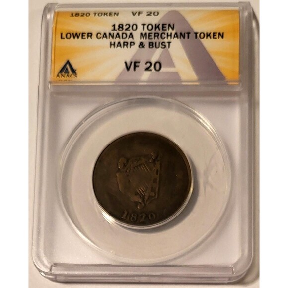 Lower Canada 1820 Merchant Token Harp & Bust VF20 ANACS - Picture 1 of 4